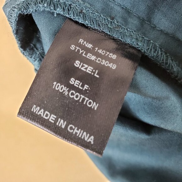 Miracle Berry Teal Cotton Long Sleeve Collared Button Placket Midi Shirt Dress L - Picture 12 of 13